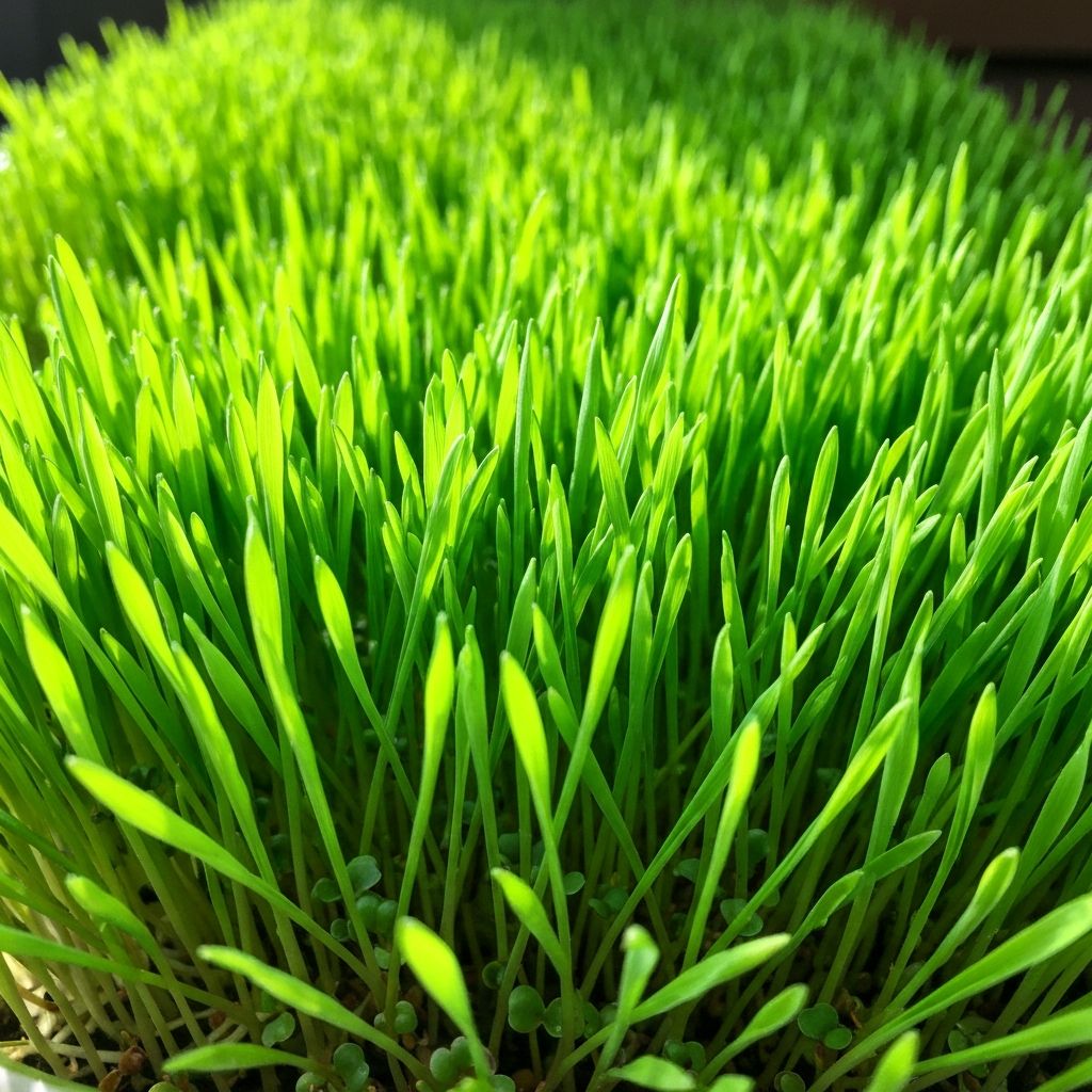 Fresh microgreens growing in trays - vibrant green microgreens close up